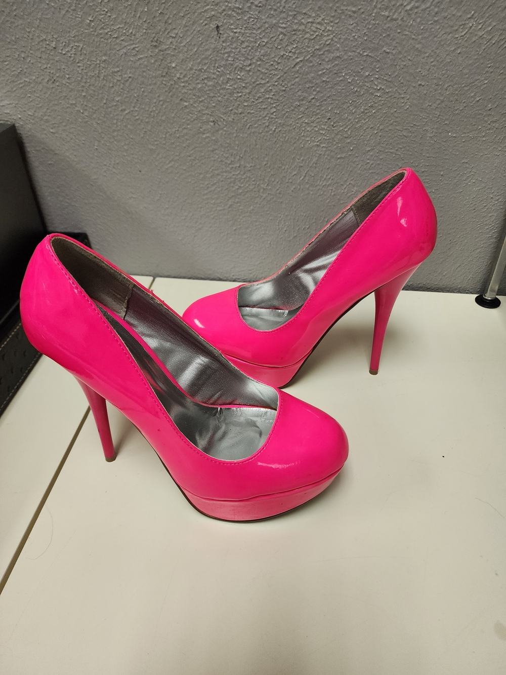 Qupid Neon Pink Patent Platform Stiletto Pumps